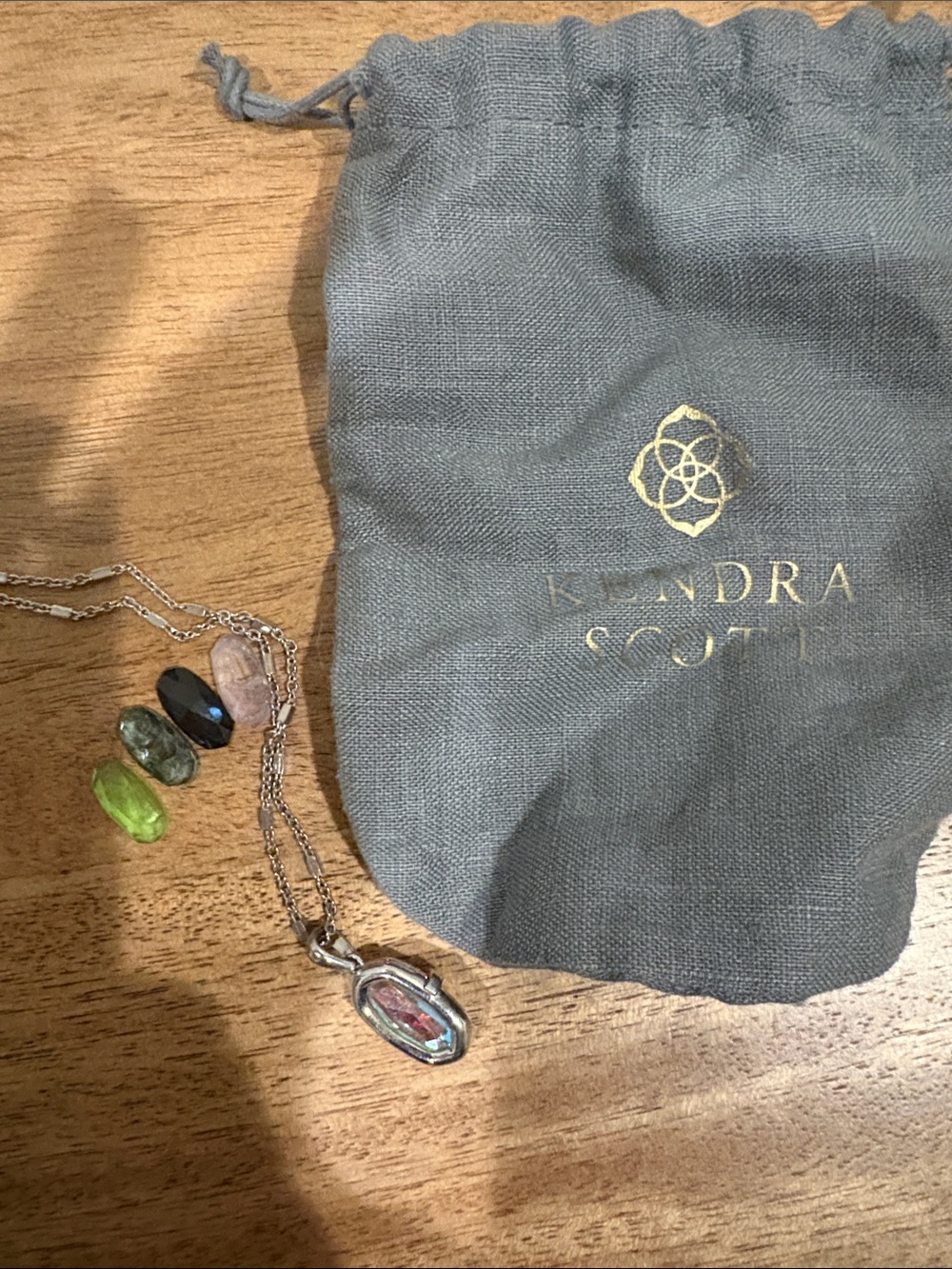 Kendra Scott Silver Pendant Necklace with Green, Black, Pink and Blue Stones